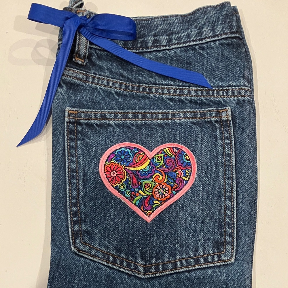 Blue Denim Jeans with Heart Patch - Picture 3 of 4